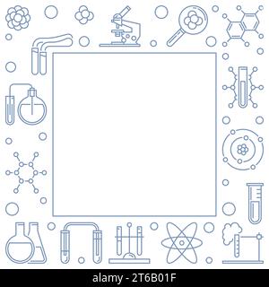 Chemie-Umrissvektor einfacher quadratischer Rahmen. Chemische Illustration mit leerem Platz für Ihren Text Stock Vektor