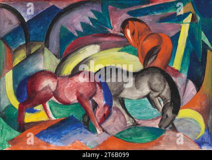 Titel: Drei Pferde Künstler: Franz Marc Jahr: 1912 Medium: Gemischte Medien auf Papier Maße: 37 x 52 cm Ort: Privatsammlung Stockfoto