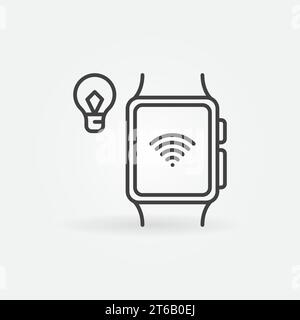 Smart Glühlampe mit Smartwatch über wlan-Vektorsymbol in dünner Linie verbunden Stock Vektor