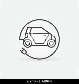 Elektroauto mit Rundkabel und Stecker lineares Vektorkonzept Symbol oder Logo-Element Stock Vektor