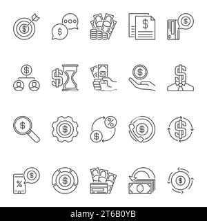 Vektorsatz von Konzeptsymbolen oder Designelementen in Dollar Money Stock Vektor