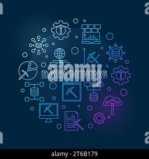 Vector Data Mining Konzept farbenfrohe Umrissrundung auf dunklem Hintergrund Stock Vektor