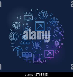 Data Mining Technology Konzept runder Vektor moderne bunte lineare Illustration auf dunklem Hintergrund Stock Vektor