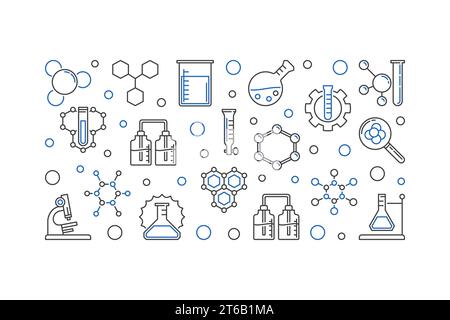 Bildung und Chemie Vektorkonzept horizontale Illustration im dünnen Linienstil Stock Vektor