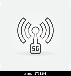 Symbol für den Umriss der 5G-Antenne. Symbol der Mobilfunknetztechnologie der fünften Generation in dünner Linie Stock Vektor