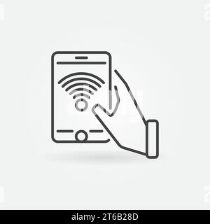 Handheld-Smartphone mit Wi-Fi-Vektorumrisssymbol oder -Schild Stock Vektor
