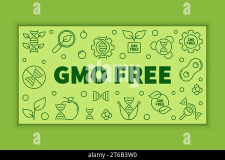 GMO-freies horizontales Banner mit grünem Vektor in dünner Linienform Stock Vektor