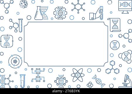 Wissenschaft und Biologie Vektor lineares Konzept kreativer Rahmen oder Illustration Stock Vektor
