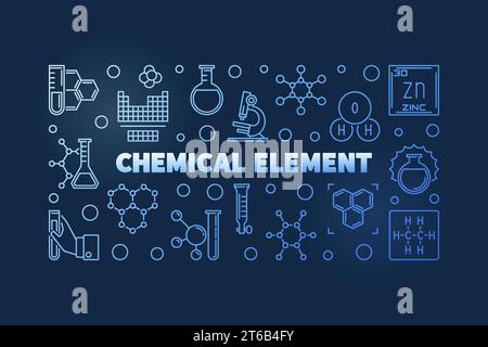 Lineare Illustration oder Banner des chemischen Elements Vektorblau auf dunklem Hintergrund Stock Vektor