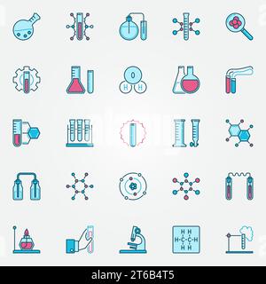 Kreativsymbole für Chemie. Chemical Science Konzept Vektor farbige Zeichen oder Symbole Stock Vektor