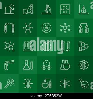 Vektorchemie umreißen Konzeptsymbole oder Designelemente auf grünem Hintergrund Stock Vektor
