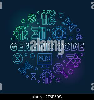 Genetic Code Vector runder Konzept farbige Umrissdarstellung auf dunklem Hintergrund Stock Vektor