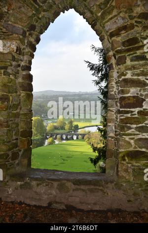 Blick auf das Dorf Inistioge von der Kapelle, den Woodstock Gardens und dem Arboretum Stockfoto