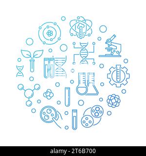 Biotech oder Bio-Engineering Vektor runder Konzept blaue lineare Illustration auf weißem Hintergrund Stock Vektor