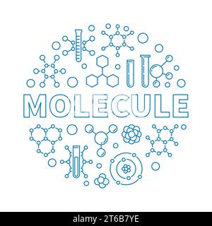 Blaue runde Illustration des Molekülvektors. Konzeptbanner für Wissenschaft und Chemie in dünner Linie auf weißem Hintergrund Stock Vektor