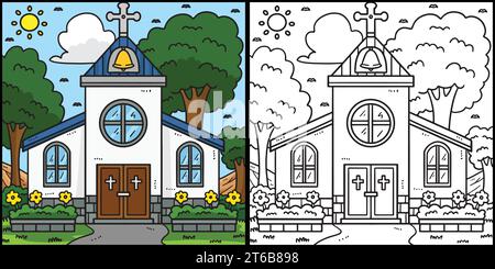 Christian Church Coloring Farbige Illustration Stock Vektor