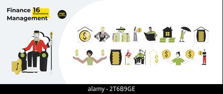 Activities Financial 2D Linear Illustrations Concept Bundle Stock Vektor