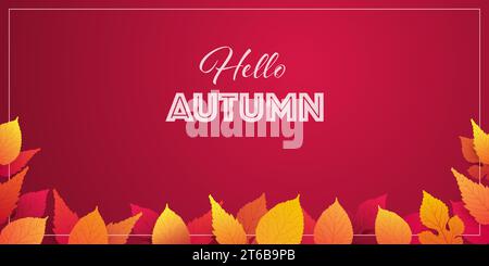 Buntes Hello Herbstkarten-Layout, kreatives Design mit roten und goldenen Herbstblättern - Mehrzweckvorlage, Typografie für Web, Werbung, Stock Vektor
