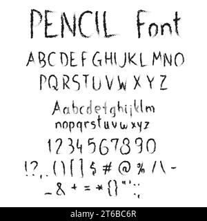Handgezeichneter Bleistift-Alphabet. Voller Zeichensatz in Groß- und Kleinbuchstaben – handgeschriebene Schriftart im legeren Stil. Vektorschriftart. Stock Vektor