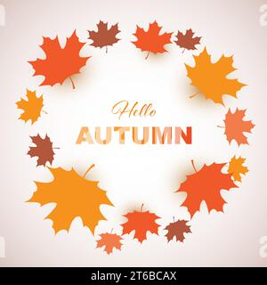 Buntes Hello Herbstkarten-Layout, kreatives Design mit roten, braunen und goldenen Herbstahorn-Baum-Blättern - Mehrzweckvorlage, Typografie für Stock Vektor