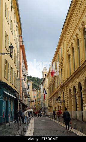 Rue de la Prefecture in Nizza Stockfoto