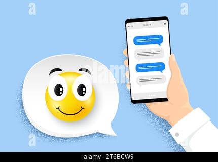 Handheld-Telefon mit Online-Nachrichten. Smartphone mit Chat-Blasen. Sprechblasen auf dem Bildschirm des Mobiltelefons. Vektor Stock Vektor