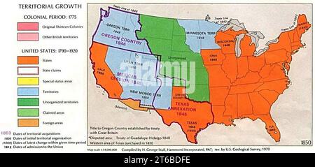 USA-territoriale Wachstum 1850-Alt Stockfoto