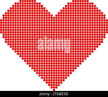 Pixelherz mit rotem Punktmuster. Valentinstag Liebessymbol. Pop-Art-Emoji mit kreisförmiger Textur. Vektor-Retro-Illustration Stock Vektor