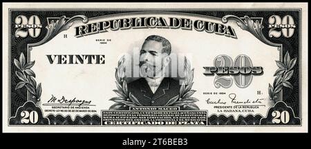 US-BEP-República de Cuba (zertifizierter Nachweis) 20 SilberPesos, 1934 (CUB-72a) Stockfoto