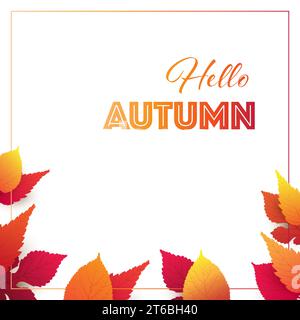 Buntes Hello Herbstkarten-Layout, kreatives Design mit roten und goldenen Herbstblättern - Mehrzweckvorlage, Typografie für Web, Werbung, Stock Vektor