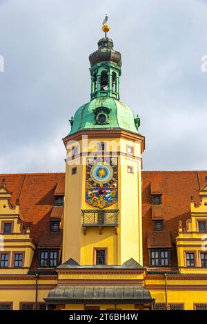 Altes Rathaus am Marktplatz in Leipzig. Berühmtes Wahrzeichen von Leipzig und ist allgemein rücksichtsvoll Stockfoto