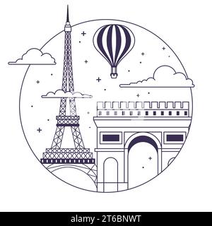 Eiffelturm und Triumph Arch Paris Travel Ikone Stock Vektor