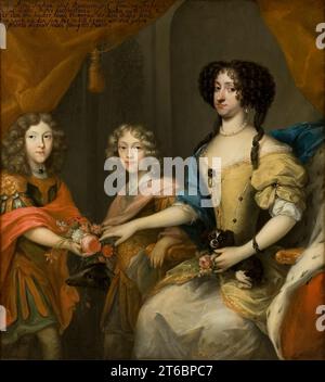 Anna Sofia von Dänemark mit ihren Söhnen, Ende des 17. Bis Anfang des 18. Jahrhunderts. Anna Sofia (1647–1717), Prinzessin von Dänemark, kurfürstin von Sachsen, ihre Söhne Johann Georg IV., (1668–1697), Kurfürst von Sachsen, und Friedrich August I./August II. Der Starke, (1670–1733), Kurfürst von Sachsen, König von Polen. Wird David von Krafft zugeschrieben Stockfoto