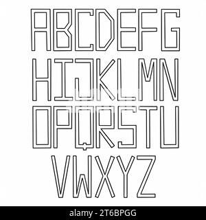 Rechteckige Großbuchstaben schwarze englische lateinische abc-Schrift Schriftart A bis Z Sammlung. Vektor-Illustration in Doodle Hand geschriebenen Stil isoliert auf weiß Stock Vektor