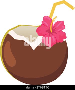 Isolierter tropischer Cocktail auf Kokosnuss-Sketch-Symbol Vektor Stock Vektor