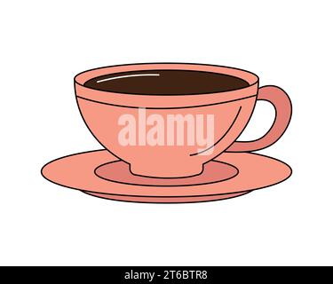 Einfache, skizzierte pinkfarbene Tasse gefüllt mit Kaffee und Tee Stock Vektor