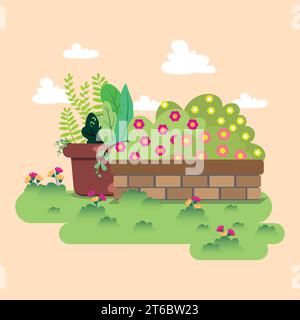 Netter flacher Garten mit Innenpflanzen Vektor Stock Vektor