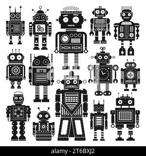 Retro-Roboter und mechanisches Spielzeugset für den Weltraum Stock Vektor