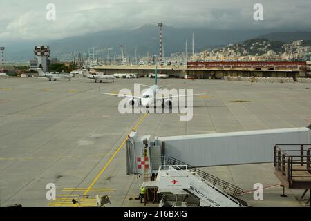 Flughafen Cristoforo Colombo oder Flughafen Genua. Genua. Ligurien. Italien Stockfoto