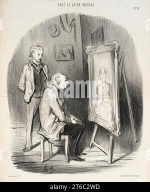 OUI c'EST bien feu mA femme!...seulement je trouve que vous l'avez trop flatt&#xe9;e!..., 1847. Mann, der sich ein Porträt anschaut: "Ja, es ist wirklich mein [spät?] Ehefrau... nur glaube ich, dass du ihr zu sehr geschmeichelt hast!" Von Tout ce qu'on voudra, nein 11. Stockfoto