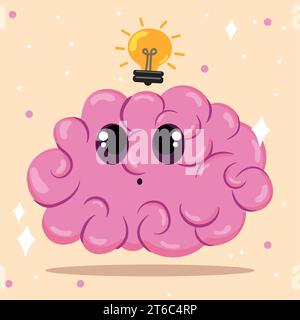 Niedliche Gehirnfigur mit einem Ideenvektor Stock Vektor