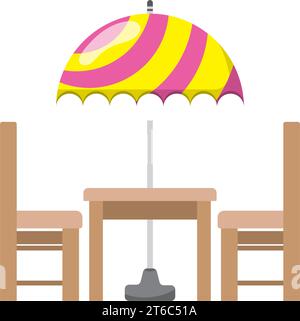 Isolierter Holztisch im Freien mit Regenschirm Icon Vector Stock Vektor