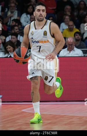 Facundo Campazzo von Real Madrid während des Turkish Airlines EuroLeague Spiels zwischen Real Madrid und Virtus Segafredo Bologna im Wizink Center auf N Stockfoto