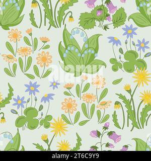 Nahtloses Millefleurs-Muster. Handgezeichnete Wildblumen. Stock Vektor