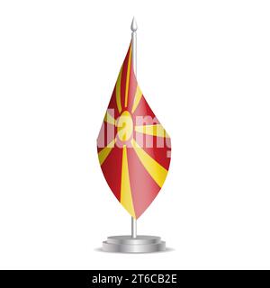 Nordzyprische Flagge - 3D Mini Flagge hängt am Tischfahnenmast. Verwendbar für Gipfelpräsentationen oder Konferenzen. Vektorabbildung mit Schattierung. Stock Vektor