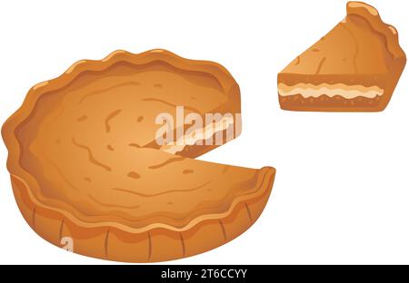 Isolierter Schnittkuchen und Stück Kuchen. Duftendes süßes Gebäck aus Teig mit knuspriger Kruste. Ein Süßwarenerzeugnis aus Mehl mit Füllung und Stock Vektor