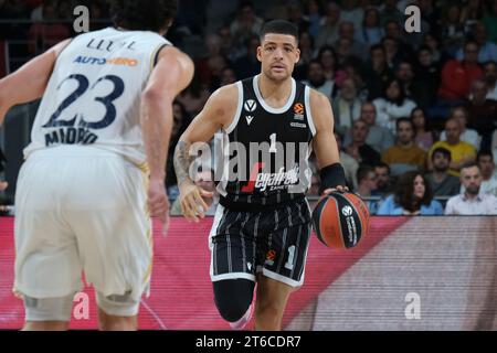 Madrid, Spanien. November 2023. Lundberg Gabriel von Bologna während des Turkish Airlines EuroLeague Spiels zwischen Real Madrid und Virtus Segafredo Bologna am 9. November 2023 im Wizink Center in Madrid. (Foto: Oscar Gonzalez/SIPA USA) (Foto: Oscar Gonzalez/SIPA USA) Credit: SIPA USA/Alamy Live News Stockfoto