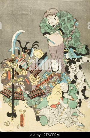 Schauspieler als Otsu-e Figuren Fukurokuju und Benkei, um 1850. Stockfoto