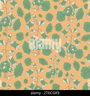 Nahtloses Muster mit grünen Silhouetten der Foxglove-Blüte auf orangem Hintergrund. Stock Vektor