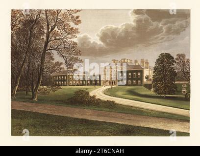 Haddo House, Aberdeenshire, Schottland. Erbaut 1732 von William Gordon, 2. Earl of Aberdeen, und viktorianisches Haus von George Gordon, 4. Earl of Aberdeen. Farbholzblock von Benjamin Fawcett im Baxter-Prozess einer Illustration von Alexander Francis Lydon von Reverend Francis Orpen Morriss Eine Reihe malerischer Ansichten der Sitze von Adligen und Gentlemen von Großbritannien und Irland, William Mackenzie, London, 1870. Stockfoto